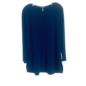 Lauren Ralph Lauren Women's Long Sleeve Keyhole Neck Tunic Sz XL Navy Blue